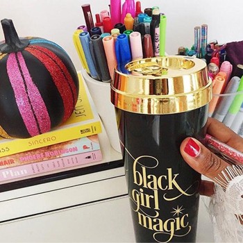 BlackOwnedBusiness EFFIE'S PAPER Black Girl Magic Gold Lid Travel Mug